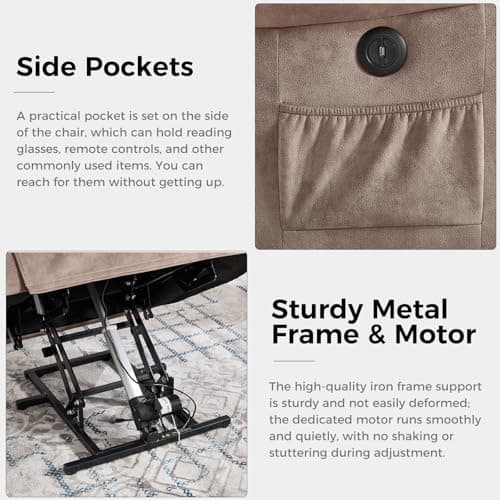 CANMOV Power Lift Recliner Chair for Elderly, Heavy Duty and Safety Motion Reclining Mechanism-Antiskid Fabric Sofa Living Room Chair with Overstuffed Design, Light Tan 7