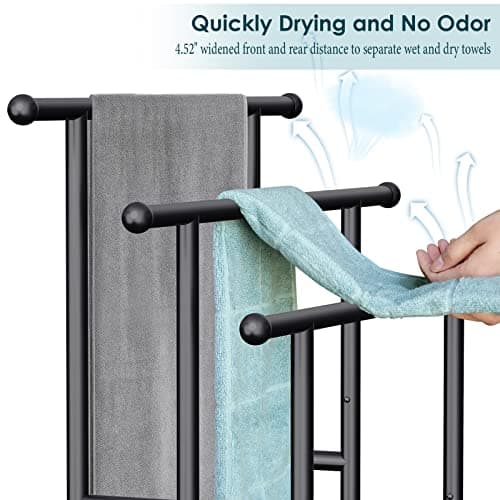 Kayfia 40" H Free Standing Towel Rack, 3 Tier Alloy Steel Stand with Basket, Blanket Drying and Display Rack for Oversized Bath Towels Bathroom Accessories, Next to Tub or Shower 5