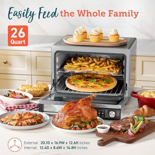 COSORI Ceramic Air Fryer Toaster Oven Combo, 11-in-1 Flat-Sealed Heating Elements for Easy Cleanup, Innovative Burner Function, 6 Accessories & Recipes, 26QT, Silver, Stainless Steel 6
