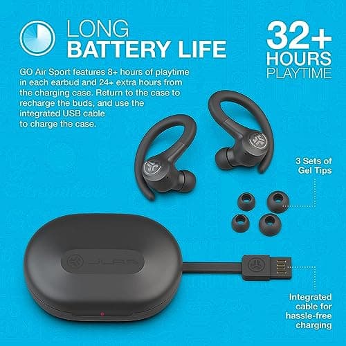 JLab Go Air Sport, Wireless Workout Earbuds Featuring C3 Clear Calling, Secure Earhook Sport Design, 32+ Hour Bluetooth Playtime, and 3 EQ Sound Settings (Graphite/Black) 6