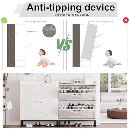 Chilihom Narrow Shoe Cabinet for Entryway, Organizer with 2 Flip Drawers, Slim Storage Cabinet with Metal Legs, Free Standing Corner Rack, White 9