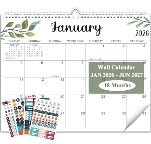 Wall Calendar 2026-2027, 18 Monthly Calendar 2026-2027 from Jan 2026 until Jun 2027, Hanging Wall Calendar 2026, 14" X 11", Large Blocks with Julian Dates for Home School Office Simple Organizing