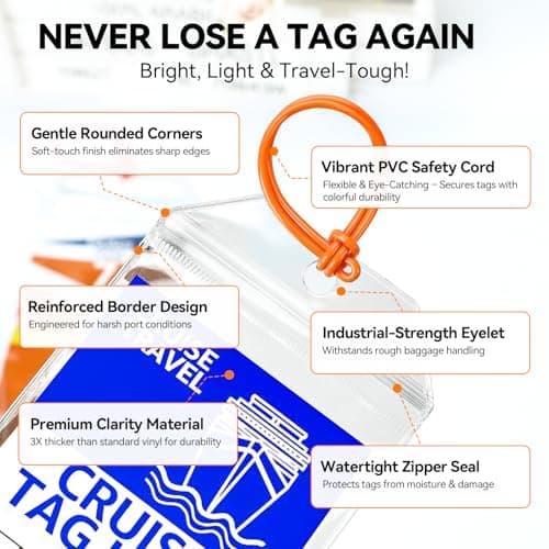 UliraGad 6 Pack Cruise Luggage Tag Holder – Durable Waterproof Luggage Tags for Cruise Ships with Zip Seal – Cruise Essentials Tags Holder – Clear Transparent (6-Pack) 5