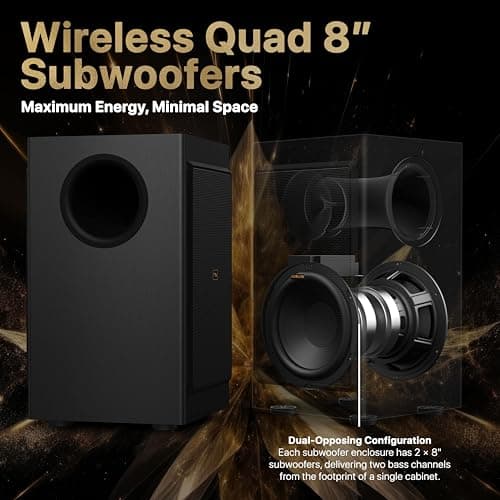 Nakamichi Dragon 11.4.6-Ch Surround System w Dolby Atmos/DTS:X Pro (Pro Cinema Engine), HiFi AMTs, Dual-Opposing 8" Subs, Bipolar Surr, 6 Discrete Height Ch, 3000 Watts Max Output. AVR-Grade Soundbar 6