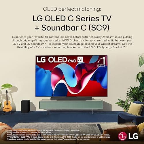 LG SC9S 3.1.3-Channel Perfect Matching Soundbar to the OLED evo C Series TV, Dolby Atmos, WOW Orchestra, WOWCAST Built-in with Wireless Dolby Atmos, Rear Speaker Ready, Wireless Subwoofer (2024 Model) 5