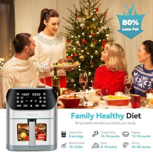 DEIME Air Fryer 8.5 QT Oilless AirFryer 1500W Electric Healthy Oven Cooker Large Capacity with Visible Cooking Window, 10 Presets in One Touch, Digital Control, Non-Stick Basket 6