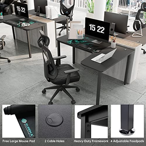 EUREKA ERGONOMIC 60 Inch Black Corner L Shaped Computer Desk, Home Office Gaming Study Work Writing Table Long Large Sturdy Workstation Simple Modern with Metal Legs, Right Side 8