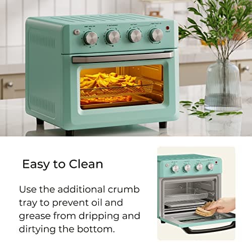 SIMOE 19QT Oven & Toaster, Retro Air Fryer + Convection Toaster Oven, 7 in 1 Combo with Bake, Toast, Broil & Warm Options, 5 Accessories & Recipe Book, Stainless Steel, 1550W, (Turquoise) 7
