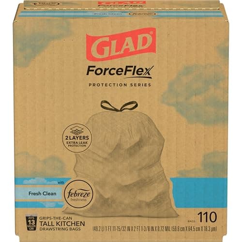 Glad ForceFlex Tall Kitchen Drawstring Trash Bags, 13 Gal, Fresh Clean, 110 Ct, Pack May Vary 9