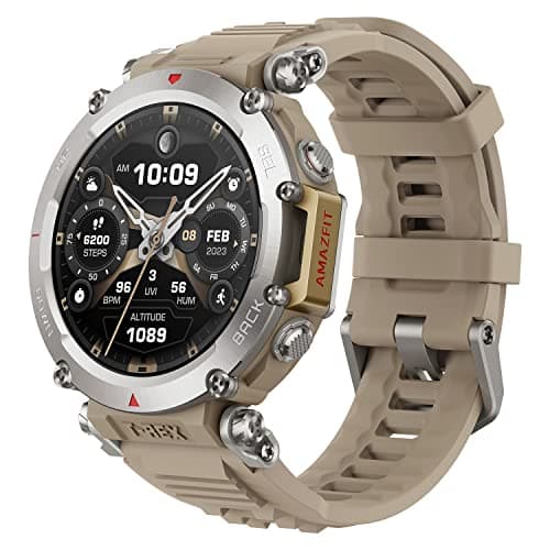Amazfit T-Rex Ultra Smart Watch 47mm for Men, 20-Day Battery Life, 30m Freediving, Dual-Band GPS, Mud-Resistant, 100m Water-Resistant, Military-Grade Outdoor Sports Watch, for Android iPhone, Sahara