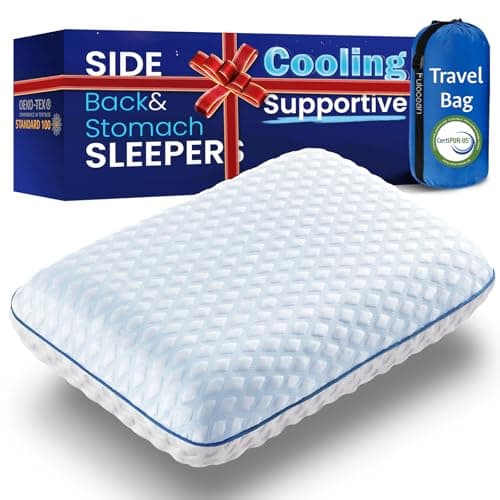 Cooling Gel Memory Foam Pillows for Sleeping, Bamboo Rayon Bed Pillow for Back Side Sleeper,Medium Firm Contoured Support, Neck Shoulder Pain Relief Washable Breathable Cover Dorm Twin XL Travel