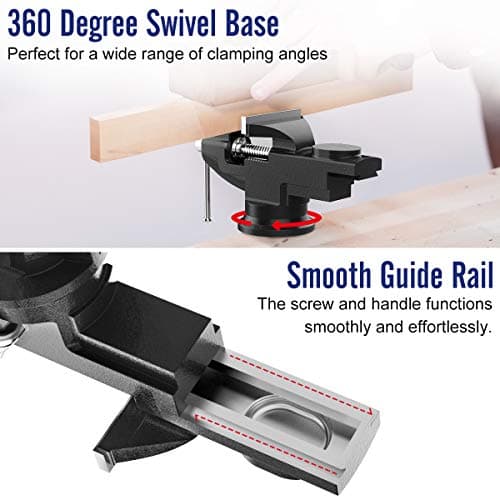 Housolution 3 Inch Universal Swivel Base Table Vise, 360°Rotating Bench Clamp, Portable Repair Tool for Woodworking, Metalworking, Cutting Conduit, and Drilling - Black 5