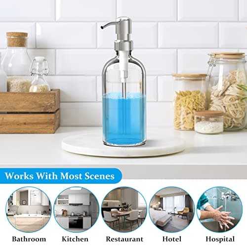 ARKTEK Glass Soap Dispenser - Clear Dish Soap Dispenser for Kitchen, Refillable Liquid Hand SoapDispenser with Rust Proof Stainless Steel Pump for Bathroom, Countertop (17 Ounce/ 500 ML) 6
