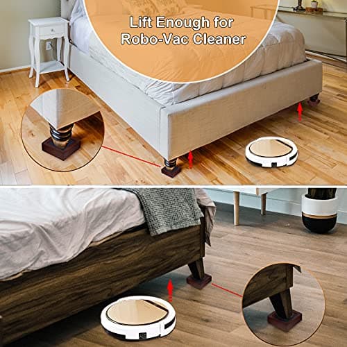 Stahala Bed Risers (Set of 8) Lifts Height 1",2",3" or 4",Solid Natural Wood Furniture Heavy Duty Leg Risers Lifts for Sofas Table Desk Chair Couches with Non-Slip Rubber Pad & Non-Slip Recessed Hole 6