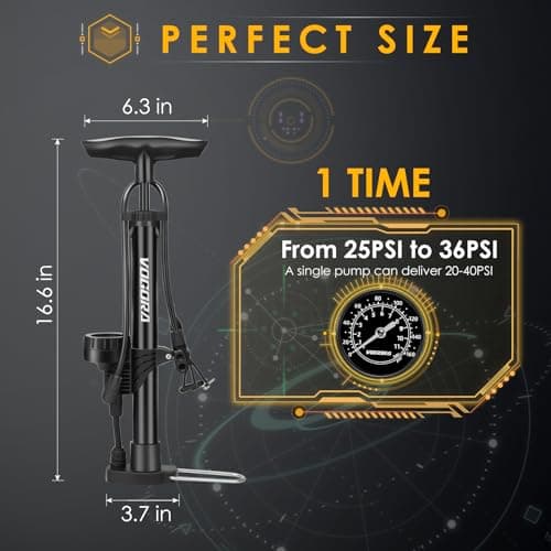 VOGORA Bike Pumps for Bicycle Tyres with Pressure Gauge, Portable with Presta & Schrader Valves, Bike Air Pump, Foot Pump for Tires, Inflatables & Balls 2