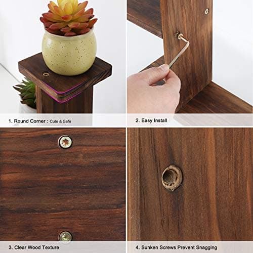 COOGOU Wood Desktop Plant Stand Indoor Small Windowsill Flower Shelf Tabletop Plant Shelf Holder Display Rack for Succulent Herb in Living Room Office 7