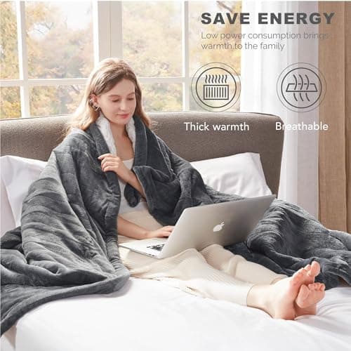 Degrees of Comfort Sherpa Plush Heated Blanket, Full Size Bed Electric Blankets with 6 Heat Settings Controller | 1-10 Hour Auto Shut Off |Washable, 72" X 84" Grey 6