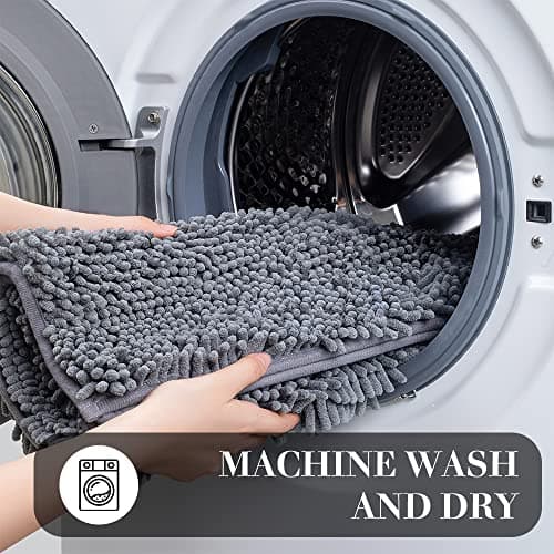 SONORO KATE Bathroom Rug 32"×20", Non-Slip Bath Mat,Soft Cozy Shaggy Thick Chenille Bath Rugs for Bathroom,Plush Rugs for Bathtubs,Water Absorbent Rain Showers and Under The Sink (Dark Grey) 6