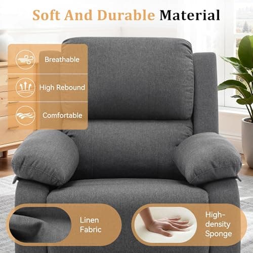 Korser Recliner Chair, 360 Swivel Rocker Chair for Adults, Small Rocking Recliner for Small Spaces, Upholstered Fabric Glider Recliner Nursery (Swivel Rocker Recliner, Grey) 6