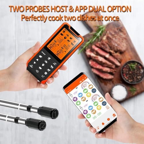 PRAVETTE Smart Bluetooth Meat Thermometer - Long Range Wireless Food Thermometer, Digital Meat Thermometer with Dual Probes for BBQ Grill, Oven, Smoker, Air Fryer 7
