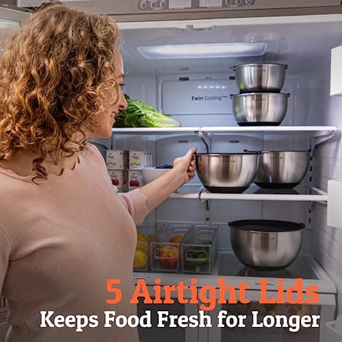 Priority Chef Premium Mixing Bowls With Lids Set, Airtight Lids, Thicker Stainless Steel, Non-Slip Base, 5 Nesting Steel Bowls for Kitchen, Large Prep Metal Bowl Set 1.5/2/3/4/5 Qt, Black 4