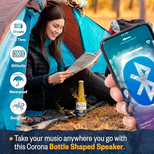 Corona Beer Bottle Bluetooth Speaker – 30FT Range Portable Wireless Stereo Sound System with Bluetooth + AUX Support, 3 Hour Playtime, Travel-Friendly Audio for Outdoor & Indoor Activities 6