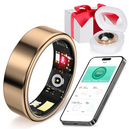 Smart Ring Fitness Tracker Ring for Men Women - Health Sleep Heart Rate Step Blood Oxygen Blood Pressure Tracker, IP68, No App fee, Remote Photography, Utra Battery Life, Family Care (8# 18.14mm)