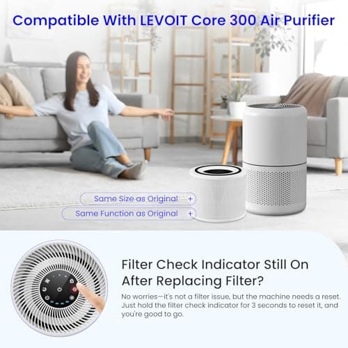 2-Pack Core 300 Replacement Filter Compatible with LEVOIT Core 300 and Core 300S Air Purifier, H13 True HEPA & Activated Carbon, Replace Core300-RF, White 8