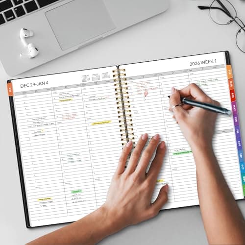 SUNEE 2026 Appointment Book, 2026 Hourly Planner 8.5" x 11", Hourly, Weekly & Monthly Planner - from January 2026 - December 2026, Flexible Cover, Note Page, Pocket, Bookmark, Black 7