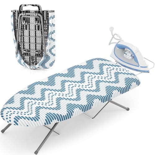 KINGBOARD Tabletop Ironing Board, Small Ironing Boards with Iron Rest, Folding Iron Board, Extra Thick Cover, Portable Tabletop Ironing Board with Non-Slip Feet, 30x12 Blue
