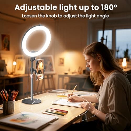 MACTREM 10“ Desk Ring Light with Stand, Desktop LED Circle Halo Light with Phone Holder for Computer Zoom Meeting, Laptop Light for Conference Video Calls, Live Streaming, Podcast, Selfie, Makeup 9