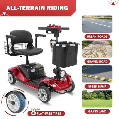 4-Wheel Mobility Scooter with Suspension&Phone Holder,350W Mobility Scooters for Seniors/Adults with Detachable Lithium Battery,330LBS Capacity 18Miles Electric Wheelchair,Front&Rear Basket 6