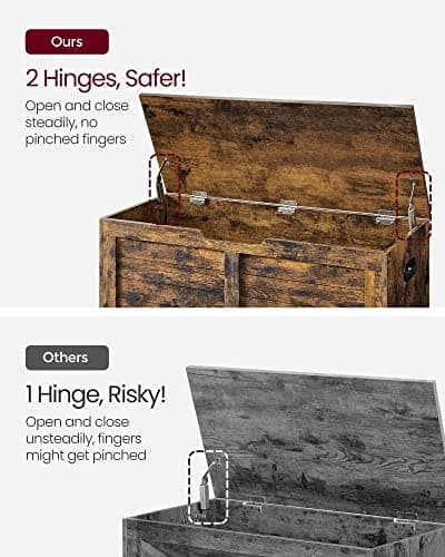 VASAGLE Storage Chest, Storage Bench with 2 Safety Hinges, Farmhouse Style, 15.7 x 39.4 x 18.1 Inches, for Entryway, Bedroom, Living Room, Rustic Brown ULSB061T01 5