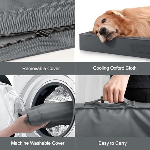 Tail Stories Outdoor Orthopedic Dog Bed, Waterproof Dog Bed for Large Dogs 36x27 Inch, Egg Crate Foam Pet Mat with Washable Removable Oxford Cooling Cover, Grey 6