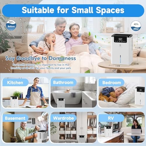 Dehumidifier for Bedroom, 68 OZ Dehumidifiers for Home Basement with Auto Defrost Timer Colorful Light, Small Dehumidifier for Bathroom RV Closet Room (500 sq. ft) White 5