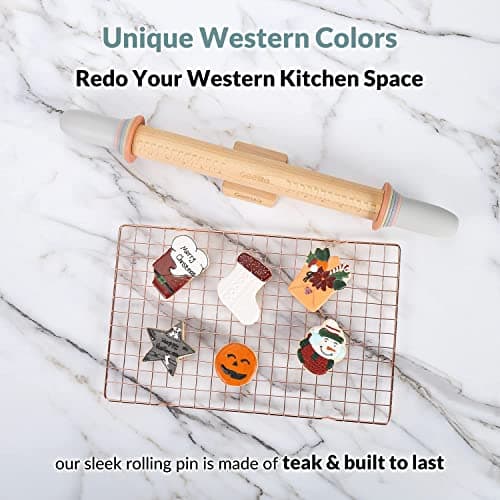 Geesta Adjustable Wood Rolling Pin with 5 Thickness Rings, Precise Dough Roller Handle Press Design with Measurement Guide for Fondant, Pizza, Pie Crust, Cookie, Pastry Baking Decorating Accessories 7