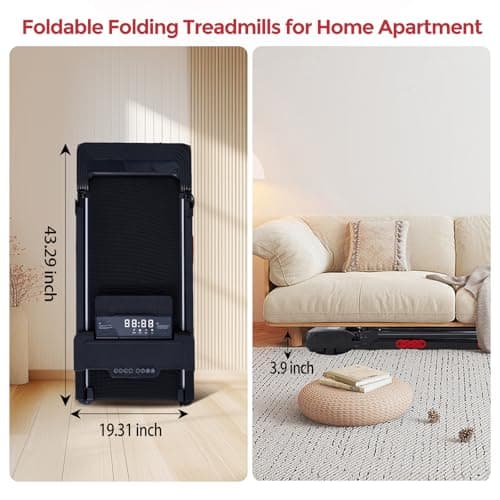 Compact Walking Pad with Handle Bar, 3.5HP Electric Portable Walking Pad Treadmills with Handles for Home Small Spaces, 0.6-10MPH Home Small Treadmill with Big Screen for Office Apartment, 400LBS 6