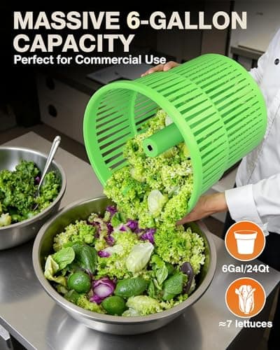 WantJoin Commercial Salad Spinner - 6 Gallon Salad Dryer w/Silicone Anti-slip Mat & Draining Hose, Green, 24Qt Manual Salad Spinner for up to 7 Heads of Lettuce Spinner Large for Catering 5