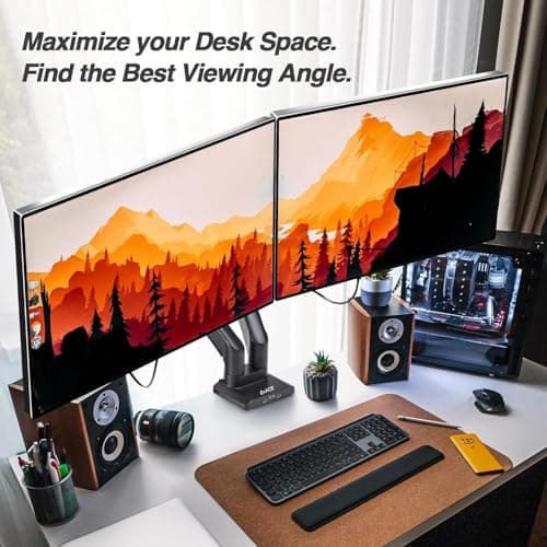 AVLT Dual Monitor Arm Desk Mount for 13"–43" Flat/Curved Screens with USB-A Pass-Through, Full Motion Height Adjustable Swivel Tilt Rotation VESA/C-Clamp/Grommet/Cable Management, Black 7