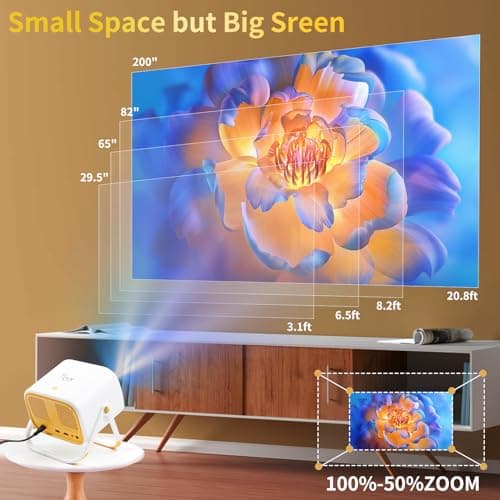 Electric Focus&360°Adjustable Stand-1080P Phone Projector with WiFi and Two-Way Bluetooth,MEER 2025 Latest Upgraded Auto Keystone 4K Support Ceiling Projector, Home Movie Projecteur for iPhone 7