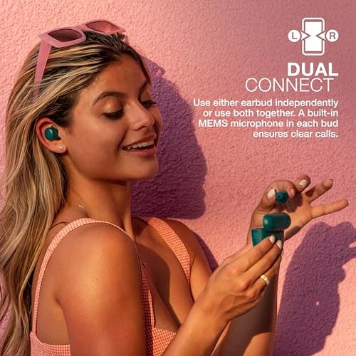 JLab Go Air Pop True Wireless Earbuds, in Ear Headphones, Bluetooth Earphones, Ear Buds with 32H Playtime, Bluetooth Earbuds with Microphone, USB Charging Case, Dual Connect, EQ3 Sound, Teal 5