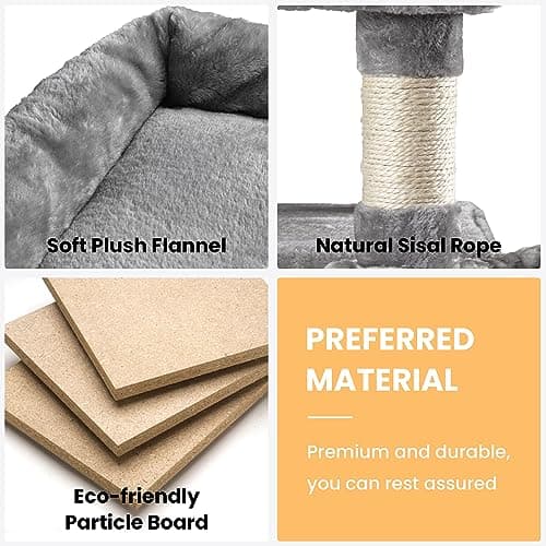 SHA CERLIN 68 Inches Multi-Level Large Cat Tree for Large Kitties/Big Cat Tower with Condo/Cozy Plush ‌Pussycat Perches/Sisal Scratching Posts and Hammocks/Activity Center/Grey 5