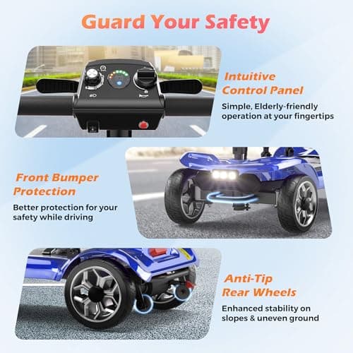 Lightweight Mobility Scooter for Adults & Seniors - Cruise & Airport Approved, 43lb Foldable Portable Motorized Scooters with Removable Lithium Battery for 12.4 Miles Travel, 300lb Capacity, Blue 7