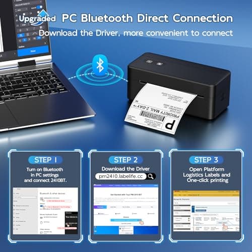 LabelCreate Bluetooth Thermal Shipping Label Printer, 4x6 Thermal Label Printer for Small Business, 2410BT Wireless Label Printers Compatible with iOS Android & PC, Widely Used for USPS, Tiktok 8
