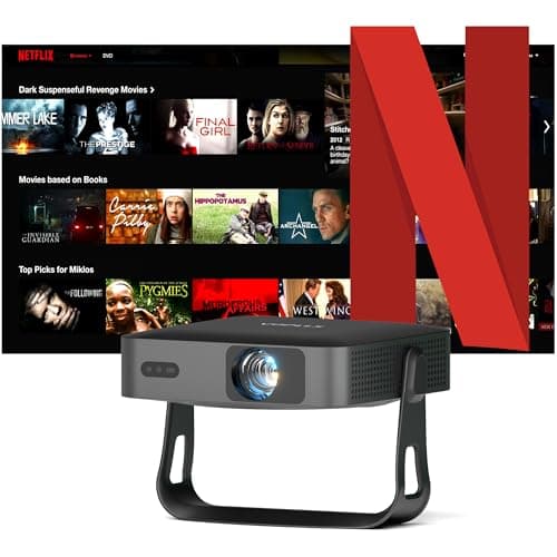 [NetfIix Officially & Ultra-Thin] Smart Mini Projector with WiFi 6 and Bluetooth, VOPLLS Auto Focus & Keystone 1080P Full HD Portable Projector for Bedroom/Outdoor/Phone/iOS/Android