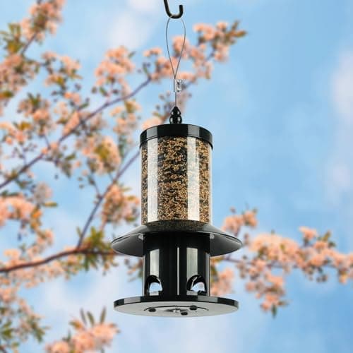 Squirrel Proof Bird Feeder - 360° Feeding Perch Tray for Outdoor Hanging Wild Bird Seeds, Dark Green. 5