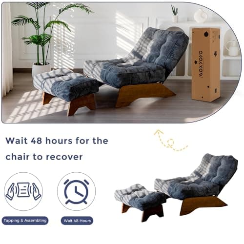 MAXYOYO Accent Chair with Ottoman Adjustable Backrest, Tufted Living Room Chair Upholstered Lounge Chair with Footrest Set, Modern Chair Cozy Reclining Chair for Reading Room, Dark Grey 8