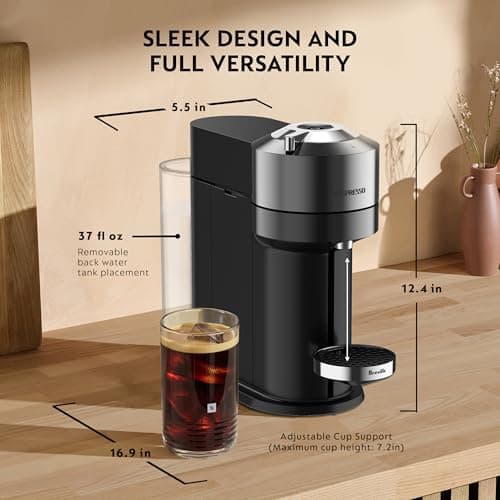 Nespresso Vertuo Next Deluxe Coffee and Espresso Maker, Pure Chrome with Aeroccino Milk Frother,1.1 liter, Black,Dark Chrome 8