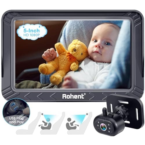 Rohent Baby Car Camera - 5-Inch HD 1080P, Night Vision, Easy Install, Rear & Forward-Facing Seat Camera, USB Powered Baby Camera for Car, Safety for Infants and Kids, No Tools Required