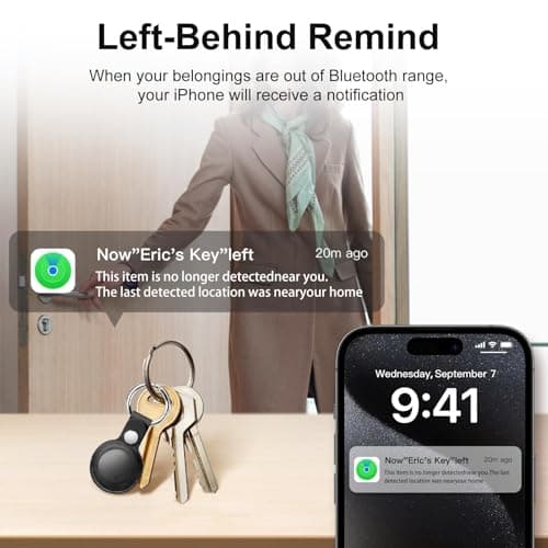 VODESON Ultra-Light & Mini Bluetooth Tracker, IP67 Waterproof, Keys/Luggage/Suitcases Finder, Compatible with Find My App (iOS), Replaceable Battery, 2-Pack, Black 5